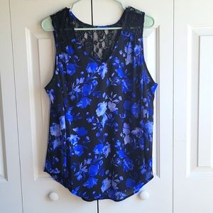 NWOT Torrid size 1 lace shoulder blue floral Harper tank blouse